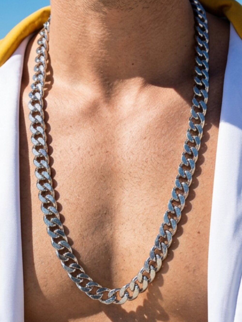 New Men Long Fashion Necklace Silver Metal Classic Chain Links Strong Heavy Bold